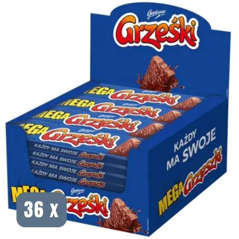 36x Grzeski Mega - Polnischer Waffelriegel mit Schokolade 48g